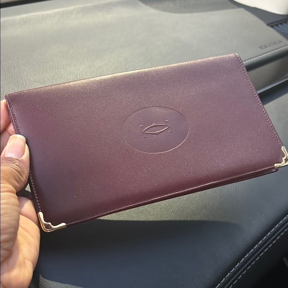 Burgundy Leather Wallet with Gold Accents
